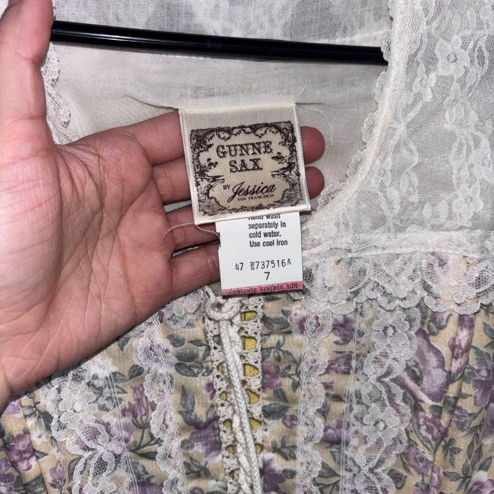 Vintage Gunne Sax by Jessica Lace Corset Floral Prairie Maxi Dress Size 7 70s - Picture 2 of 2